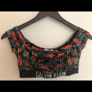 NWOT Calvin Klein Off-Shoulder Tropical Bikini Top